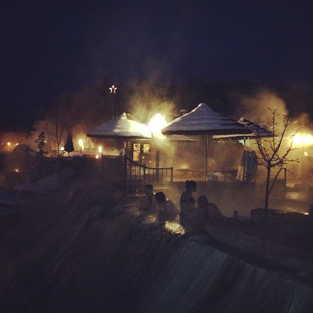 relaxing in the hot springs