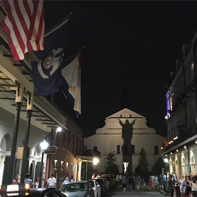 Right off #bourbonstreet is #touchdownjesus – he helps them win #football games  #nola #neworleans