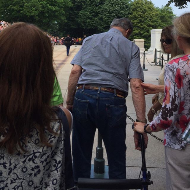 At the changing of the guard at the #tomboftheunknownsoldier the man in front of me slowly rose from his chair, with the help of his family, and stood the entire time out of respect…so moving #arlingtonnationalcemetery #washingtondc #dc