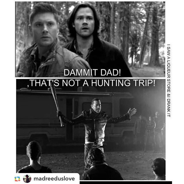 Papa Winchester.  Calm your father down, boys! #supernatural #thewalkingdead #Repost @madreeduslove