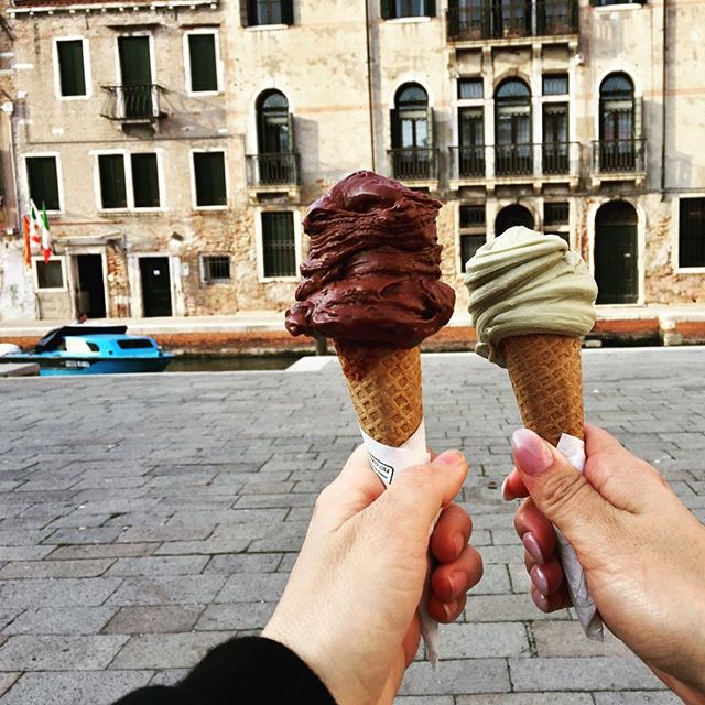 Yummy #chocolate & #pistachio #gelato   #Venice #Italy #travel #foodporn